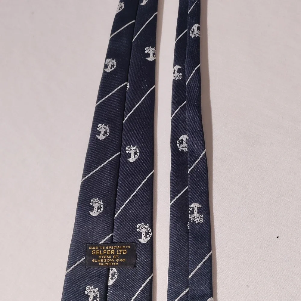 Gelfer Ltd Glasgow Turnberry Lighthouse Navy Blue Striped Mens Tie 3.25